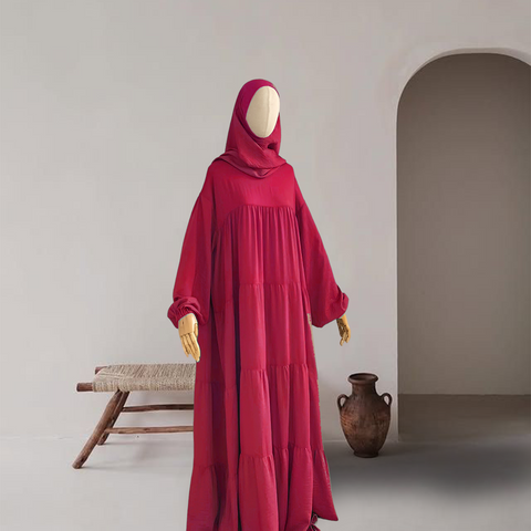 Lail – Crinkle silk Abaya with Elegant Gathers and sleevs